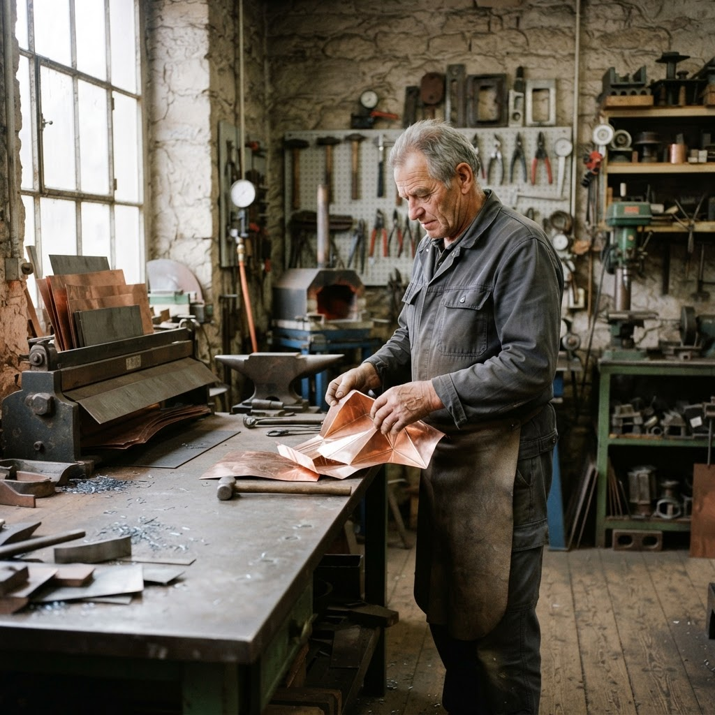 Klempnermeister Frank Eggers in seiner Metallwerkstatt